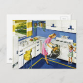 Mutter/Tochter Retro Küche #2 Postkarte (Vorne/Hinten)