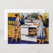 Mutter/Tochter Retro Küche Postard Postkarte (Vorne/Hinten)