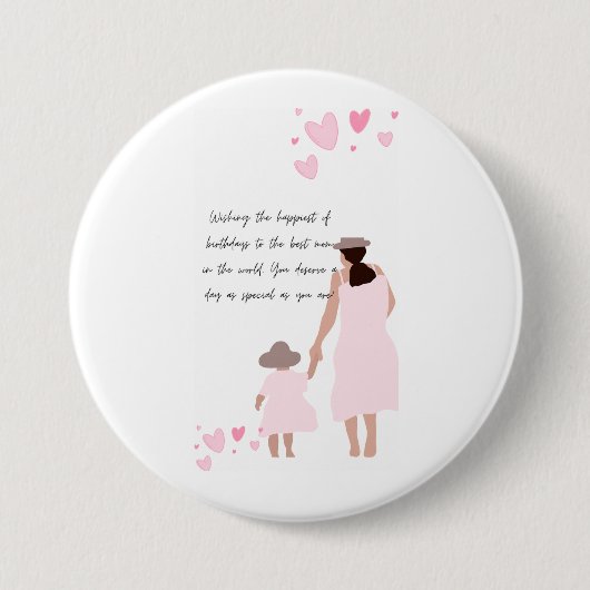 Mutter & Tochter rosa Herz Silhouette Button (Vorderseite)