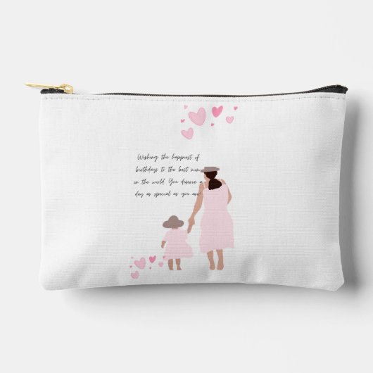 Mutter & Tochter rosa Herz Silhouette Zubehörtasche (Vorderseite)