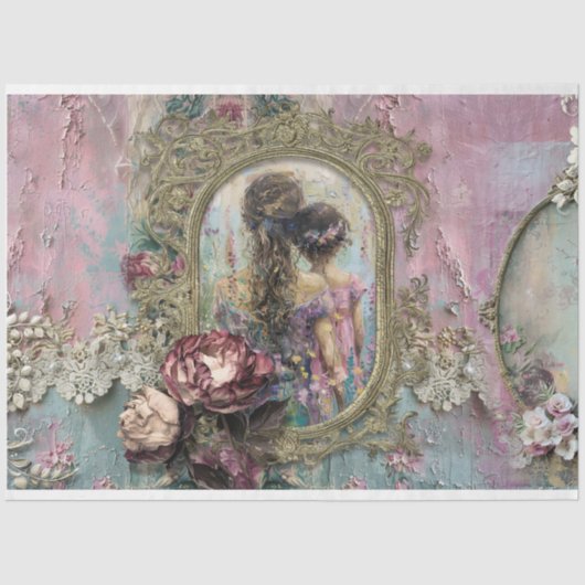 Mutter & Tochter Shabby Chic und BlumenCollage Seidenpapier (Vorderseite)