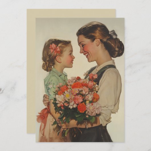 Mutter Tochter Sharing Special Moment Blume Einladung (Vorne/Hinten)