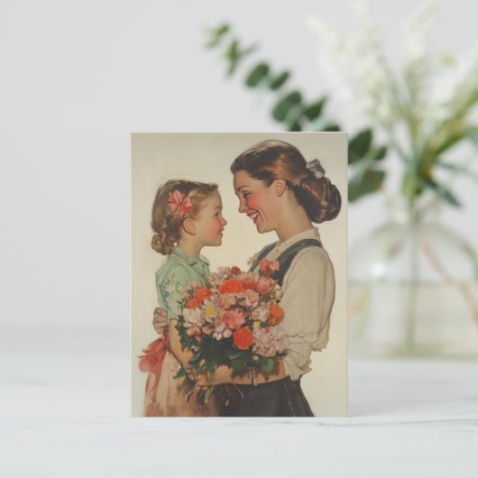 Mutter Tochter Sharing Special Moment Blume Postkarte (Stehend Vorderseite)