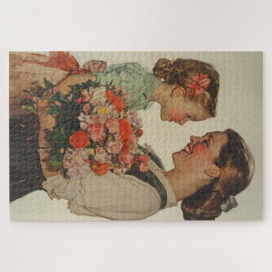 Mutter Tochter Sharing Special Moment Blume Puzzle (Horizontal)