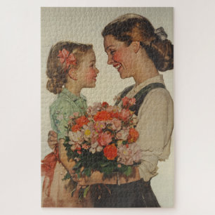 Mutter Tochter Sharing Special Moment Blume Puzzle