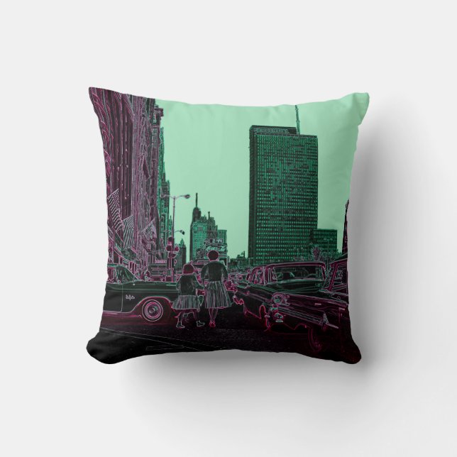 Mutter Tochter Shopping Michigan Ave Chicago 1961 Kissen (Vorderseite)