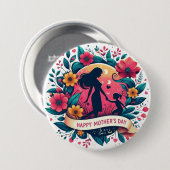 Mutter & Tochter Silhouette Floral Muttertag Button (Vorne & Hinten)