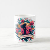 Mutter & Tochter Silhouette Floral Muttertag Kaffeetasse (Mittel)
