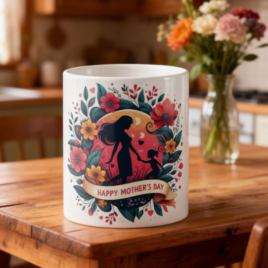 Mutter & Tochter Silhouette Floral Muttertag Kaffeetasse