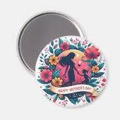 Mutter & Tochter Silhouette Floral Muttertag Magnet (Vorderseite/Rückseite)