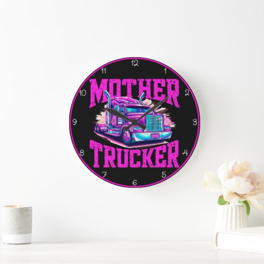 Mutter Trucker: Lila rosa Haltung Große Wanduhr (Zuhause)