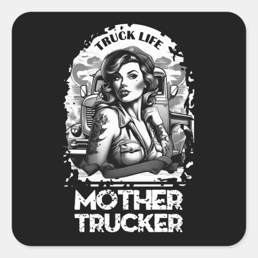 Mutter Trucker Quadratischer Aufkleber (Vorderseite)