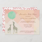 MUTTER U. DES BABY-GIRAFFEN-U. BALLON-%PIPE% EINLADUNG (Vorne/Hinten)