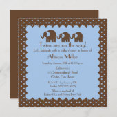 Mutter u. Doppelbaby-Elefant-Jungen-Babyparty Einladung (Vorne/Hinten)