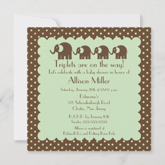 Mutter-u. Dreiergruppe-Elefant-Babyparty Einladung (Vorderseite)