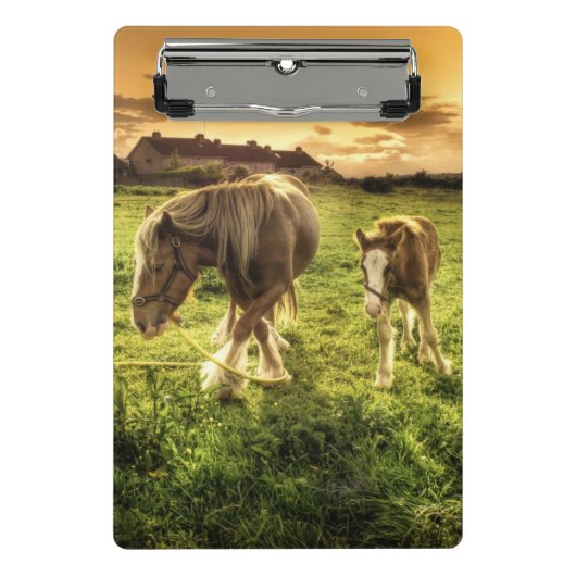Mutter-u. Fohlen-Pferd Mini Klemmbrett (Vorderseite)