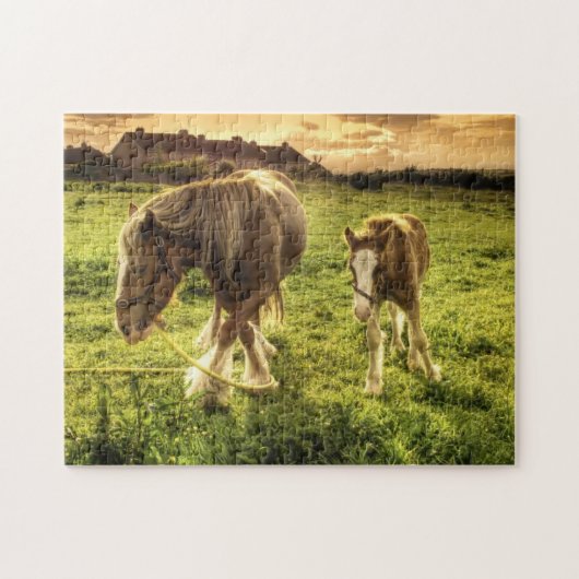 Mutter-u. Fohlen-Pferd Puzzle (Horizontal)