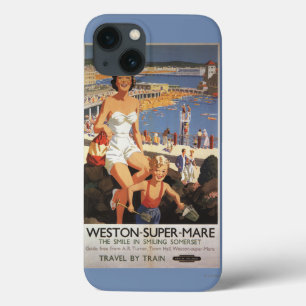 Mutter u. Sohn auf Strand-Eisenbahn-Plakat Case-Mate iPhone Hülle
