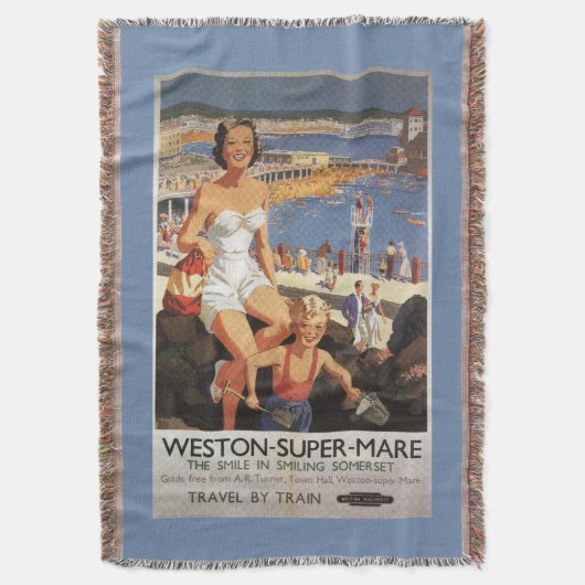 Mutter u. Sohn auf Strand-Eisenbahn-Plakat Decke (Vorderseite Vertikal)