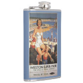 Mutter u. Sohn auf Strand-Eisenbahn-Plakat Flachmann (Rechts)