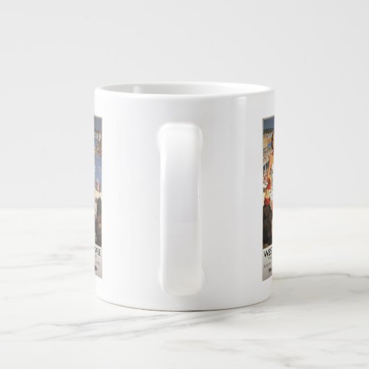 Mutter u. Sohn auf Strand-Eisenbahn-Plakat Jumbo-Tasse (Rückseite)