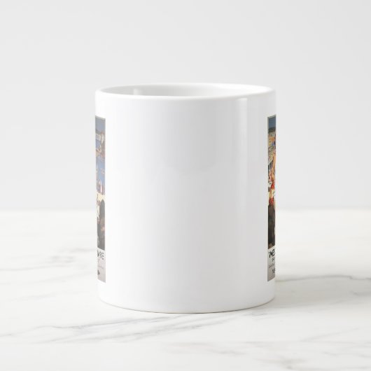 Mutter u. Sohn auf Strand-Eisenbahn-Plakat Jumbo-Tasse (Vorderseite)