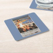 Mutter u. Sohn auf Strand-Eisenbahn-Plakat Rechteckiger Pappuntersetzer (angewinkelt)