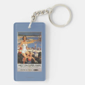 Mutter u. Sohn auf Strand-Eisenbahn-Plakat Schlüsselanhänger (Rückseite)