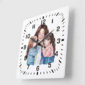 Mutter umarmt Kinder Wasserfarben Kunst Quadratische Wanduhr (Winkel)