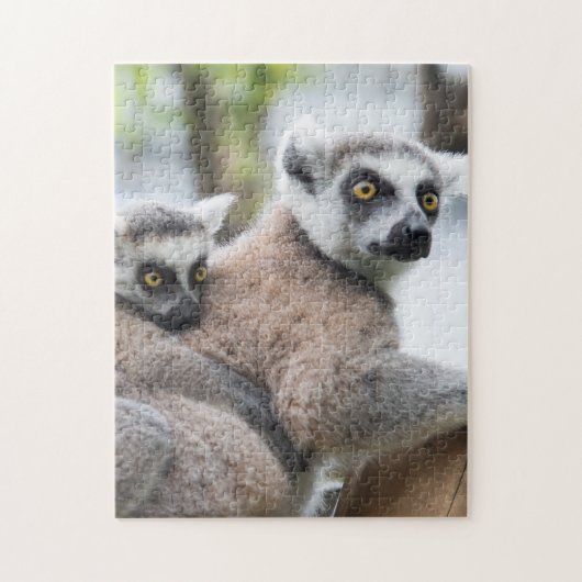 Mutter und Baby Animal Lemur Fototier Puzzle (Vertikal)