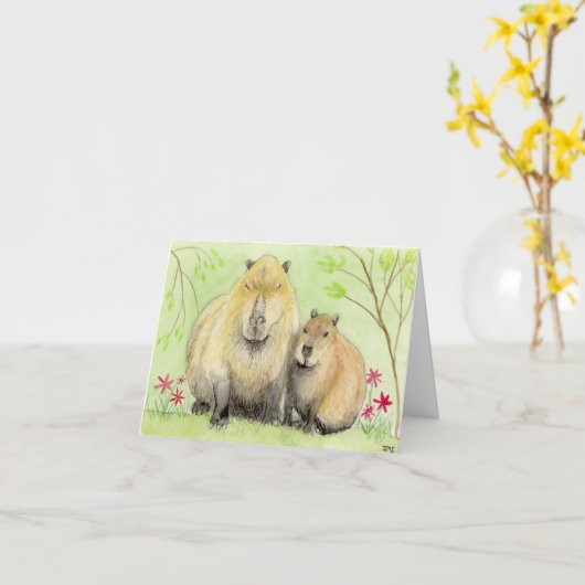 Mutter und Baby Capybara Card Karte (Gelbe Blume)