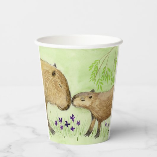 Mutter und Baby Capybara Pappbecher (Rückseite)