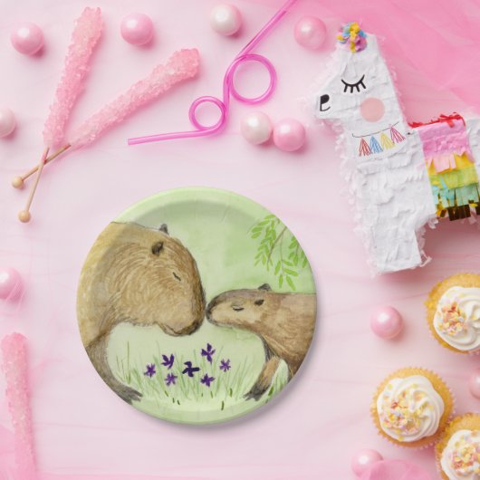 Mutter und Baby Capybara Pappteller (Party)