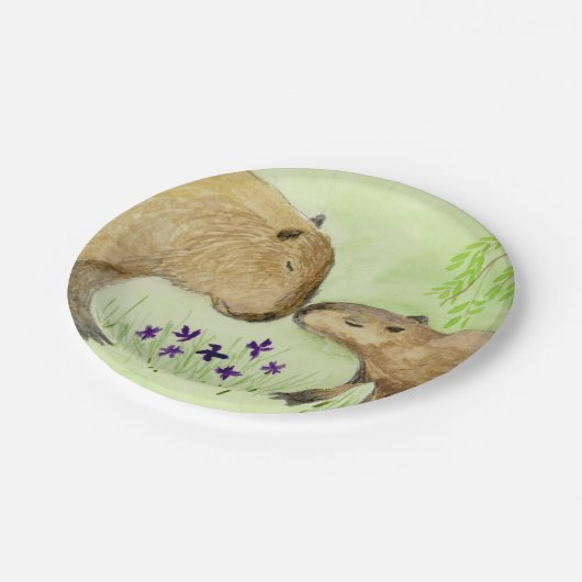 Mutter und Baby Capybara Pappteller (Schrägansicht)