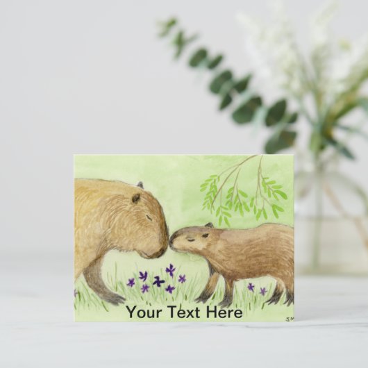 Mutter und Baby Capybara Postkarte (Stehend Vorderseite)