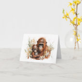 Mutter und Baby Chimp mit Blume Grußkarte Karte (Gelbe Blume)