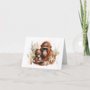 Mutter und Baby Chimp mit Blume Grußkarte Karte