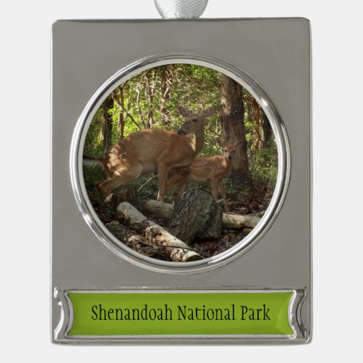 Mutter und Baby Deer im Shenandoah-Nationalpark Banner-Ornament Silber (Vorderseite)