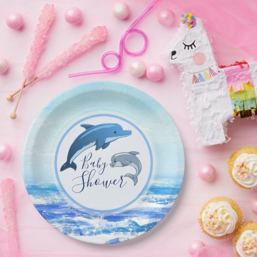 Mutter-und Baby-Delphin-Ozean-Babyparty Pappteller (Party)