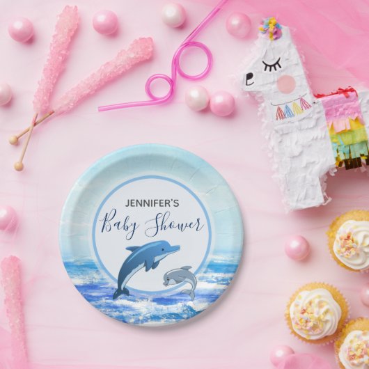 Mutter-und Baby-Delphin-Ozean-Thema-Babyparty Pappteller (Party)