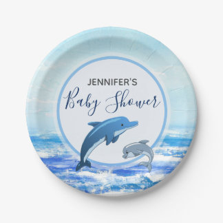 Mutter-und Baby-Delphin-Ozean-Thema-Babyparty Pappteller