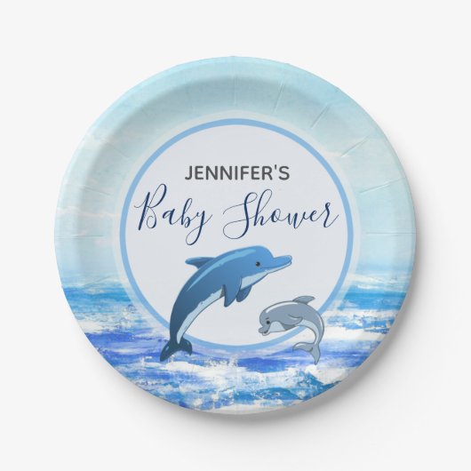Mutter-und Baby-Delphin-Ozean-Thema-Babyparty Pappteller (Vorderseite)
