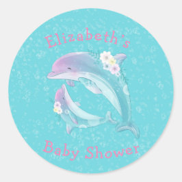 Mutter und Baby Dolphin Girl Shooting Monogram Runder Aufkleber
