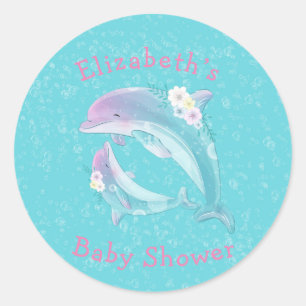 Mutter und Baby Dolphin Girl Shooting Monogram Runder Aufkleber