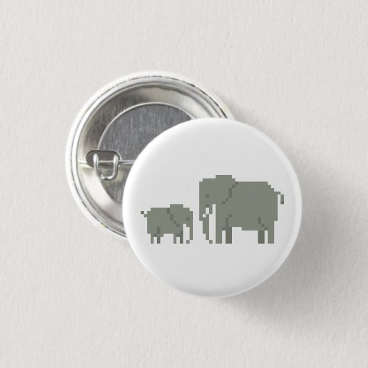 Mutter-und Baby-Elefant-Pixel-Kunst-Knopf Button (Vorne & Hinten)