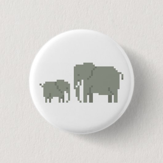 Mutter-und Baby-Elefant-Pixel-Kunst-Knopf Button (Vorderseite)