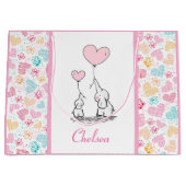 Mutter und Baby Elefanten mit bunten Herzen Große Geschenktüte (Vorderseite)