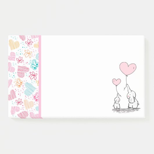 Mutter und Baby Elefanten mit Herz Post-it Klebezettel (Vorderseite)