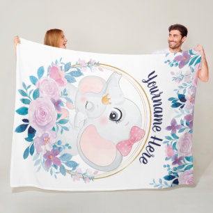 Mutter- und Baby-Elefanten-Rosafarben-Blumenkranz Fleecedecke