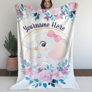 Mutter- und Baby-Elefanten-Rosafarben-Blumenkranz Fleecedecke